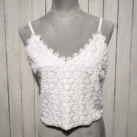 NOBO Tops - Women's L 11 13 Tank Top White Crochet Floral Boho Cottage Y2K Festival Fairy